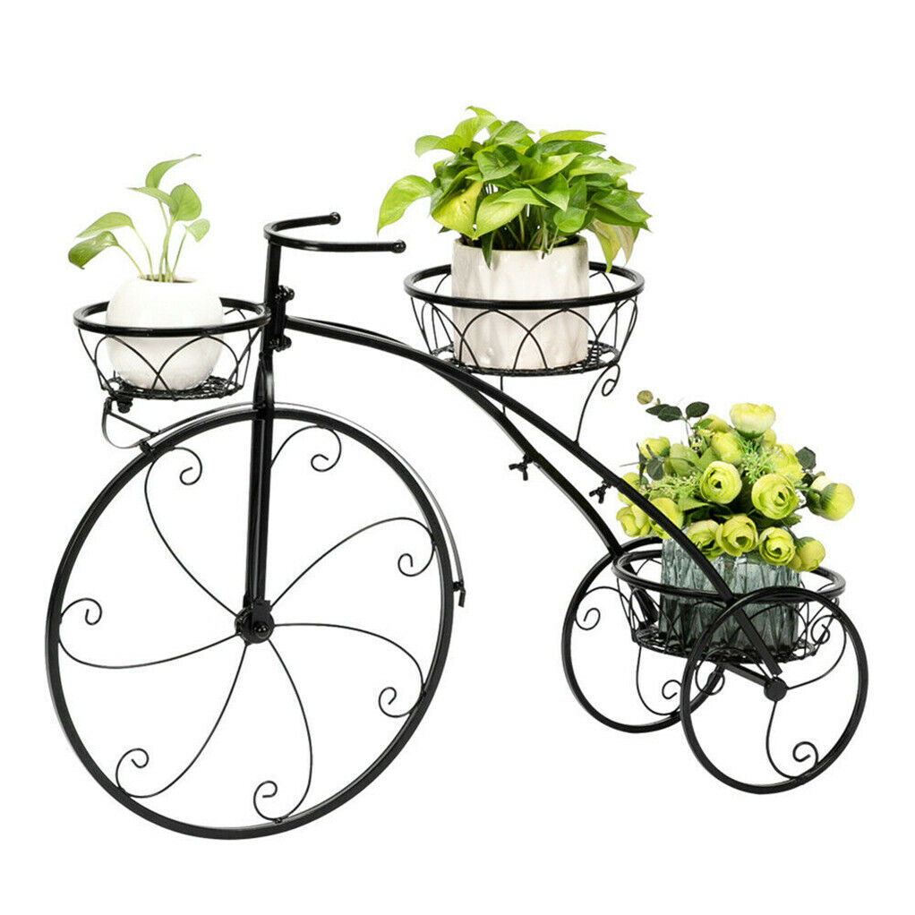 Bicycle Stands & Storage: 3-Tier Iron Bicycle Plant Stand Rack Tricycle Planter