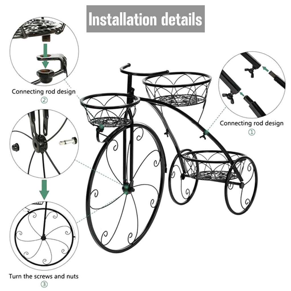 Bicycle Stands & Storage: 3-Tier Iron Bicycle Plant Stand Rack Tricycle Planter
