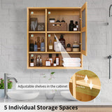 Bathroom Cabinets, Cupboards & Storage: Bamboo Wall Medicine Cabinet Mirror 55.5cm 5 Shelf