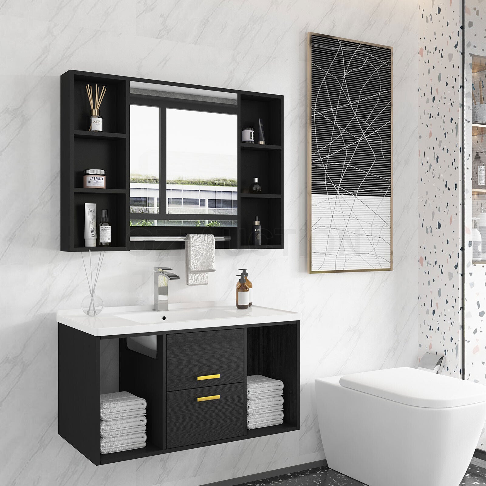 Bathroom Cabinets, Cupboards & Storage: Bathroom Mirrored Cabinet Wall Storage Organizer