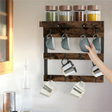 Kitchen Appliance Accessories: Wooden Wall Mounted Coffee Mug Rack 12 Hooks Cup Holder