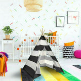 Outdoor Play Equipment: Kids Teepee Tent Linen Wood Black White Stripe Playhouse Indoor Garden