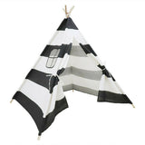 Outdoor Play Equipment: Kids Teepee Tent Linen Wood Black White Stripe Playhouse Indoor Garden