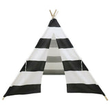 Outdoor Play Equipment: Kids Teepee Tent Linen Wood Black White Stripe Playhouse Indoor Garden