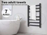 Drying Racks & Hangers: Aluminium Heated Towel Rail 7-Bar Electric Warmer Black