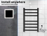 Drying Racks & Hangers: Aluminium Heated Towel Rail 7-Bar Electric Warmer Black