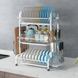 3 Tier Dish Drying Rack Silver 43cm High 60cm