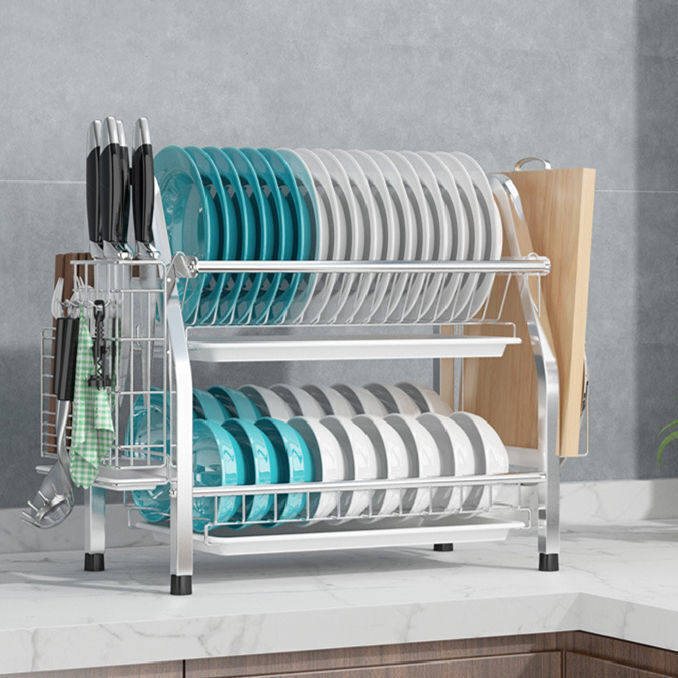 Kitchen & Bathroom DIY: 2 Tier Silver Kitchen Dish Rack Drainer 41cm High 25cm Long