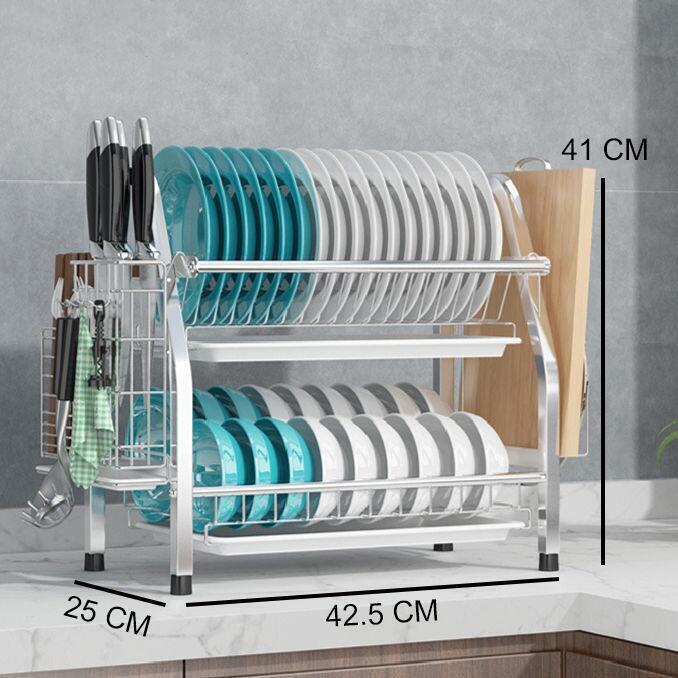 Kitchen & Bathroom DIY: 2 Tier Silver Kitchen Dish Rack Drainer 41cm High 25cm Long