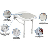 Pool Toys & Inflatables: Wall-Mount Foldable Shower Chair, Adjustable, Non-Slip Feet