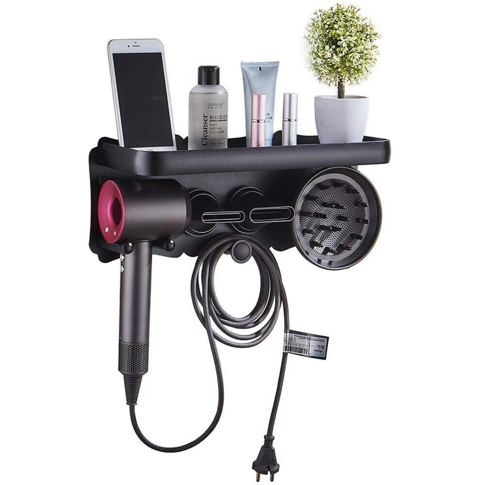 Hair Styling Tools: Magnetic Wall Mount Hair Dryer Holder for Dyson - Black Metal