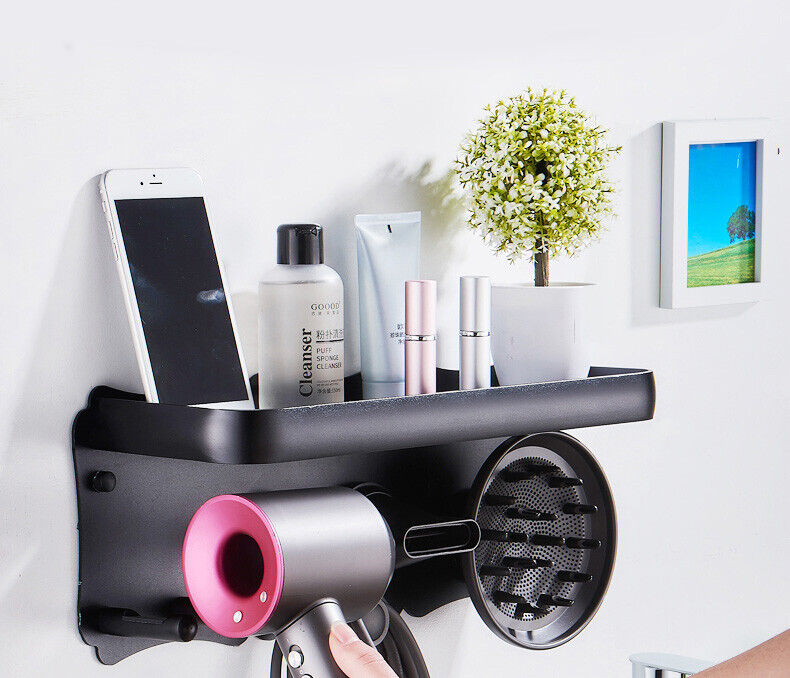 Hair Styling Tools: Magnetic Wall Mount Hair Dryer Holder for Dyson - Black Metal
