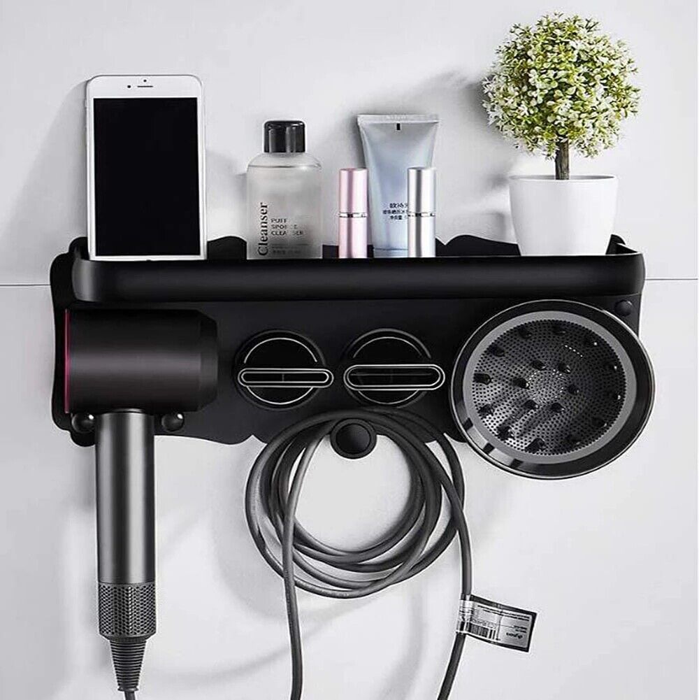 Hair Styling Tools: Magnetic Wall Mount Hair Dryer Holder for Dyson - Black Metal