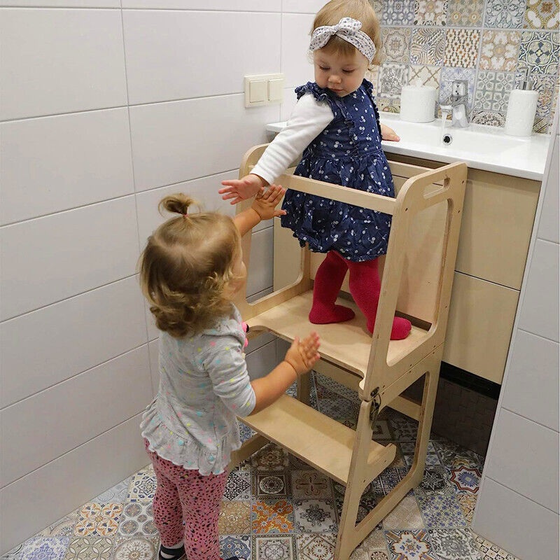 Table & Bar Stools: Wooden Toddler Step Stool Learning Tower Kitchen Safety