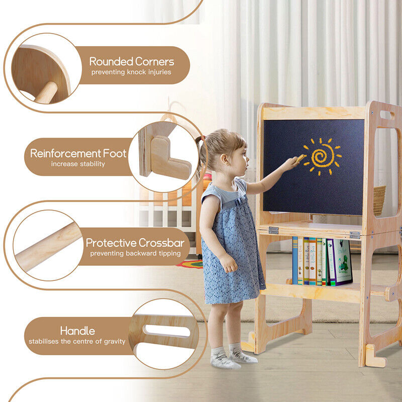 Table & Bar Stools: Wooden Toddler Step Stool Learning Tower Kitchen Safety