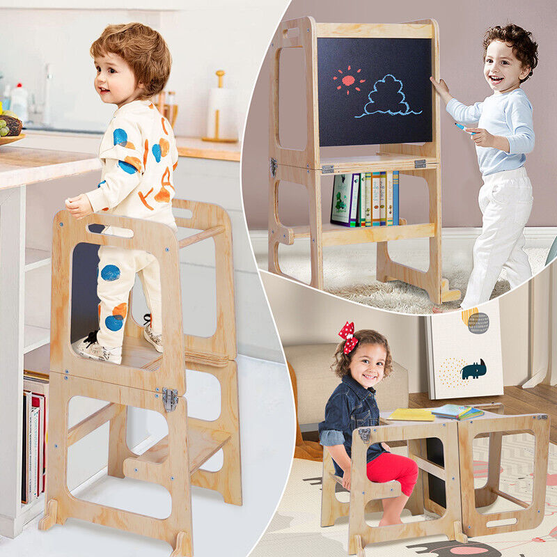 Table & Bar Stools: Wooden Toddler Step Stool Learning Tower Kitchen Safety