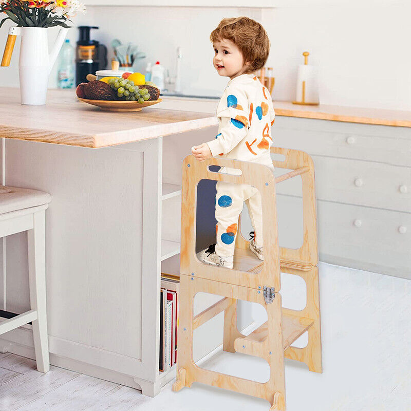 Table & Bar Stools: Wooden Toddler Step Stool Learning Tower Kitchen Safety