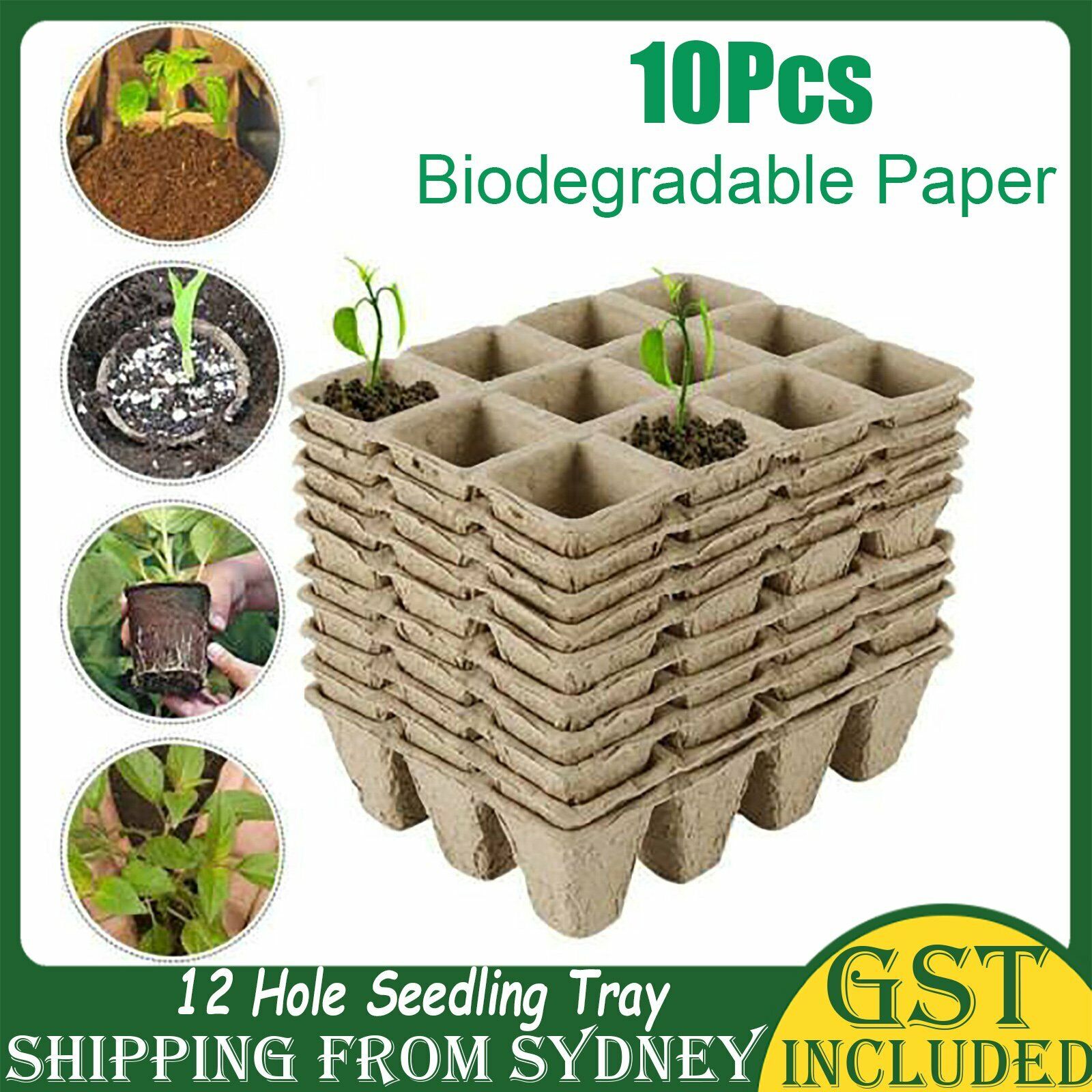 Gardening Tools: 10pcs Biodegradable Seedling Trays 12-Hole Garden Starter