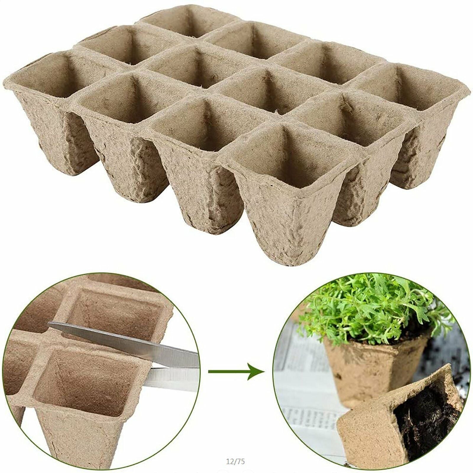Gardening Tools: 10pcs Biodegradable Seedling Trays 12-Hole Garden Starter