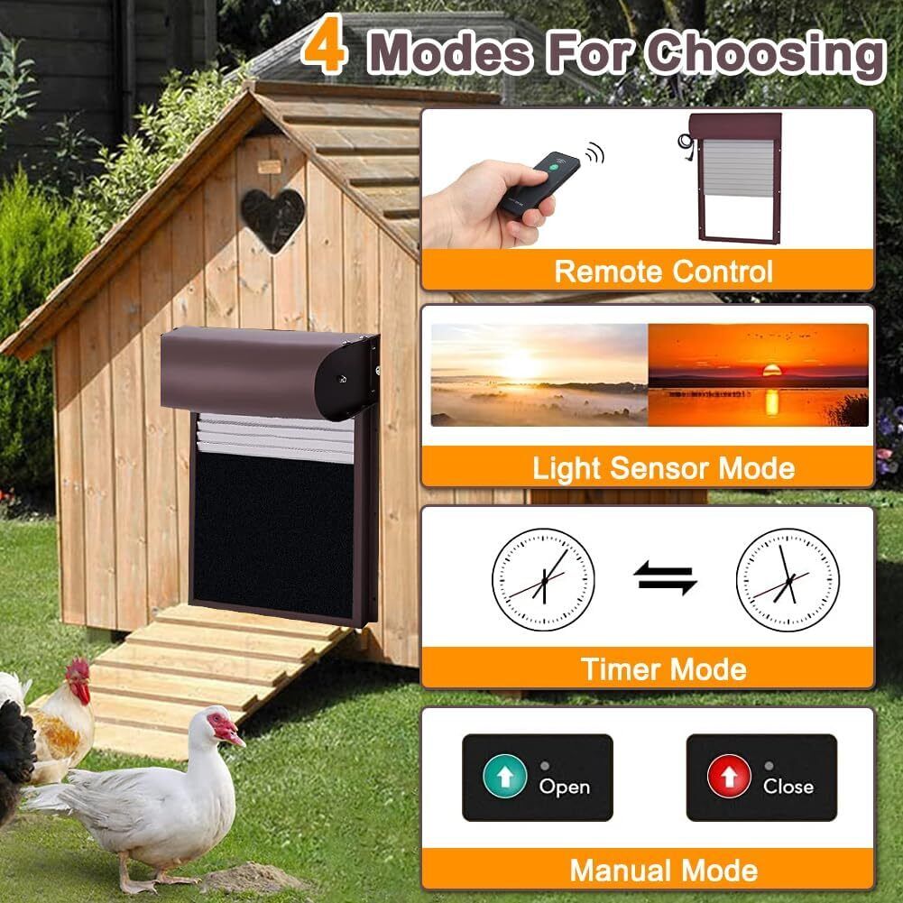 Fence & Gate Accessories: Automatic Chicken Coop Door Opener with Gate Light Sensor Remote
