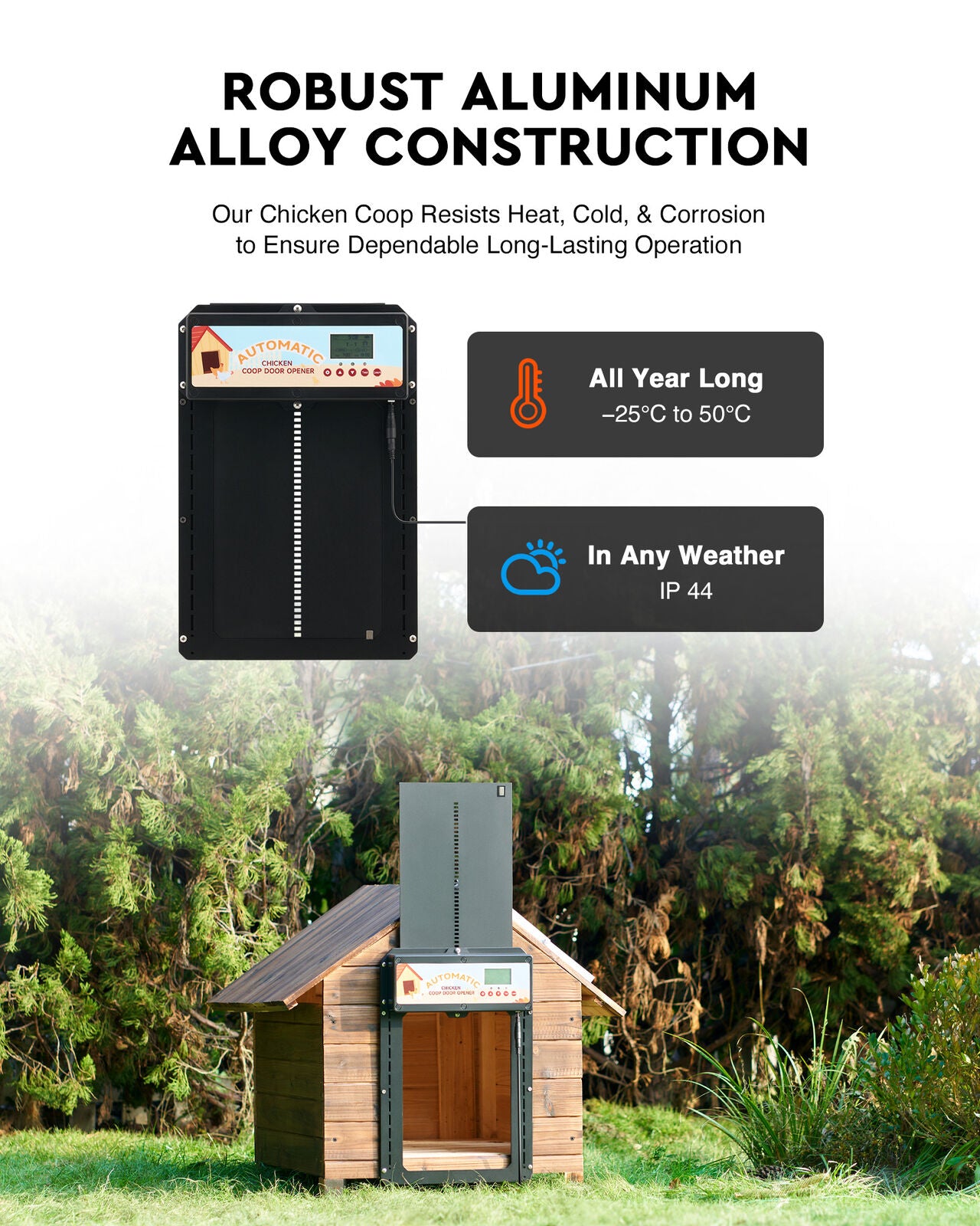 Coop & Hutch Accessories: Automatic Chicken Coop Door Solar/Battery/AC 6W Aluminum Copper