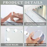 Mirrors: Hollywood LED Vanity Mirror Bluetooth Rectangle White Silver
