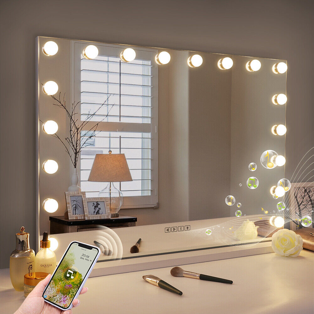 Mirrors: White Bluetooth Hollywood Mirror Rectangle Vanity Wall Light
