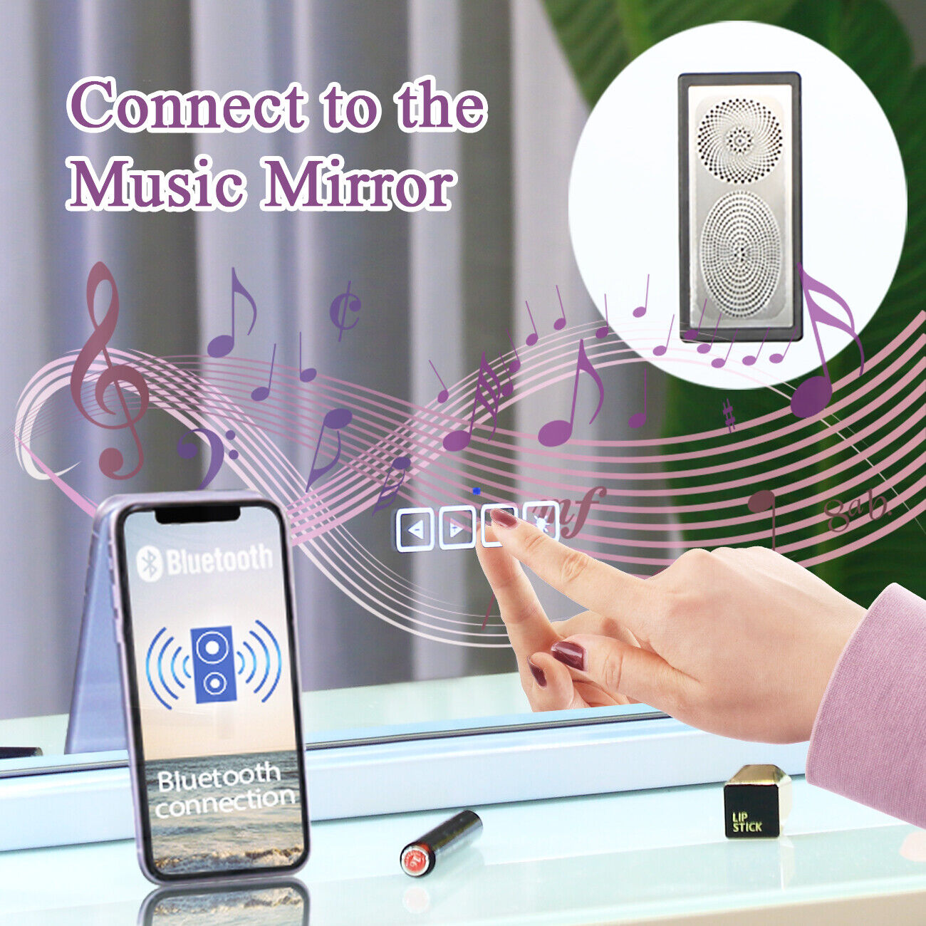 Mirrors: White Bluetooth Hollywood Mirror Rectangle Vanity Wall Light