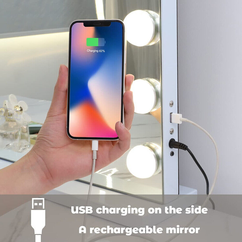 Mirrors: White Bluetooth Hollywood Mirror Rectangle Vanity Wall Light