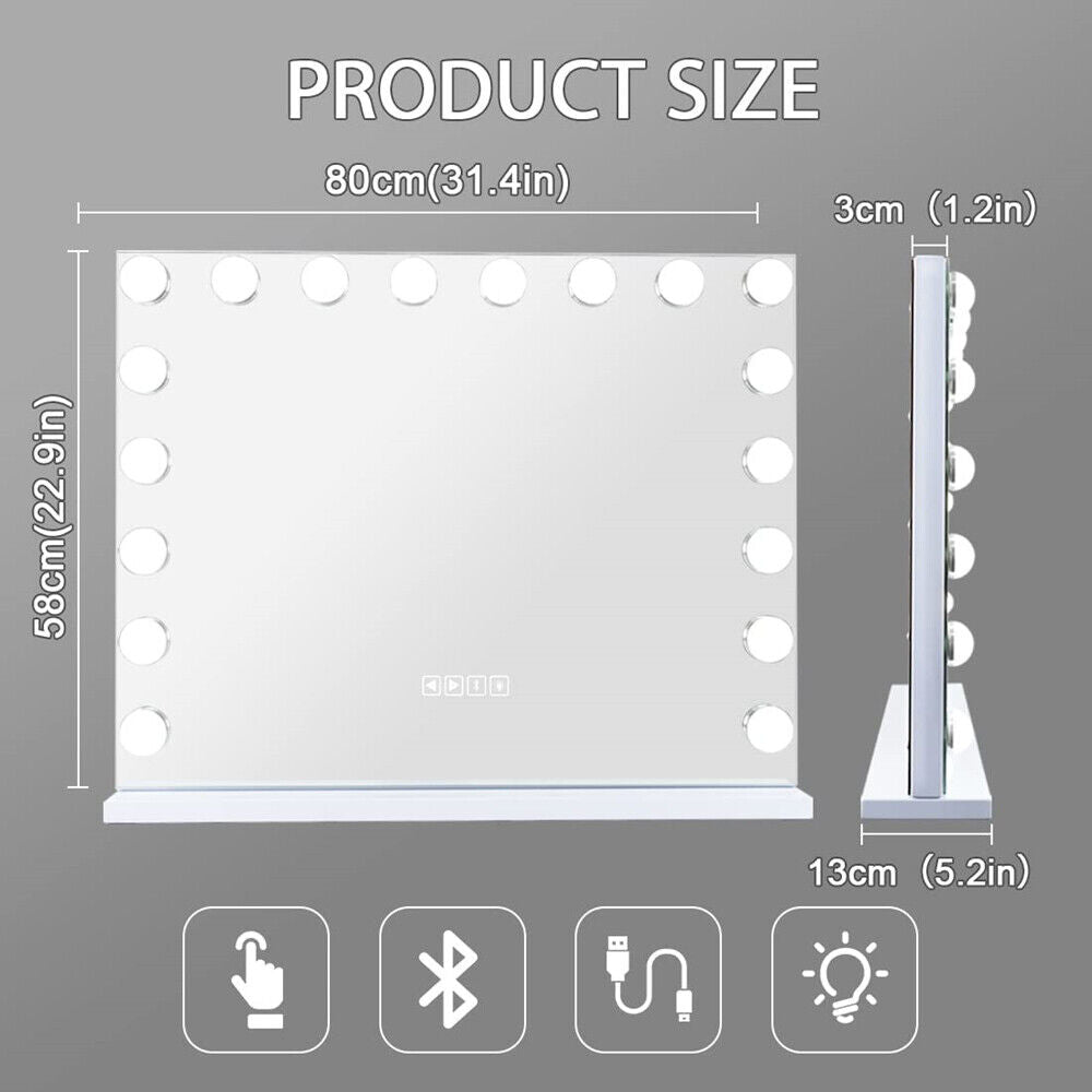 Mirrors: White Bluetooth Hollywood Mirror Rectangle Vanity Wall Light
