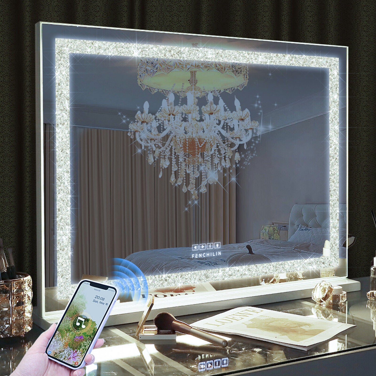 Makeup Mirrors: LED Makeup Mirror Bluetooth Touch Sensor Hollywood Vanity