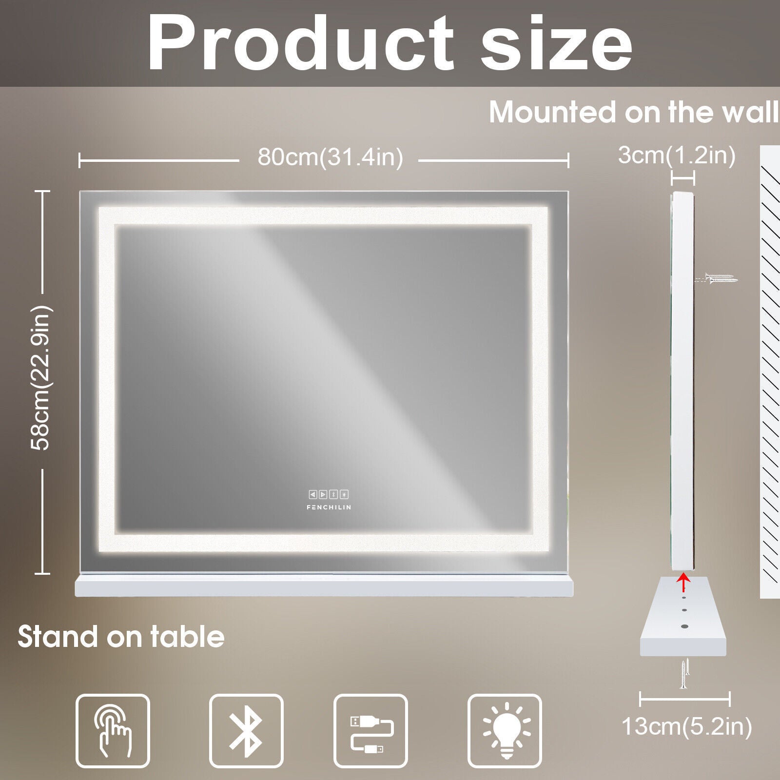 Makeup Mirrors: LED Makeup Mirror Bluetooth Touch Sensor Hollywood Vanity
