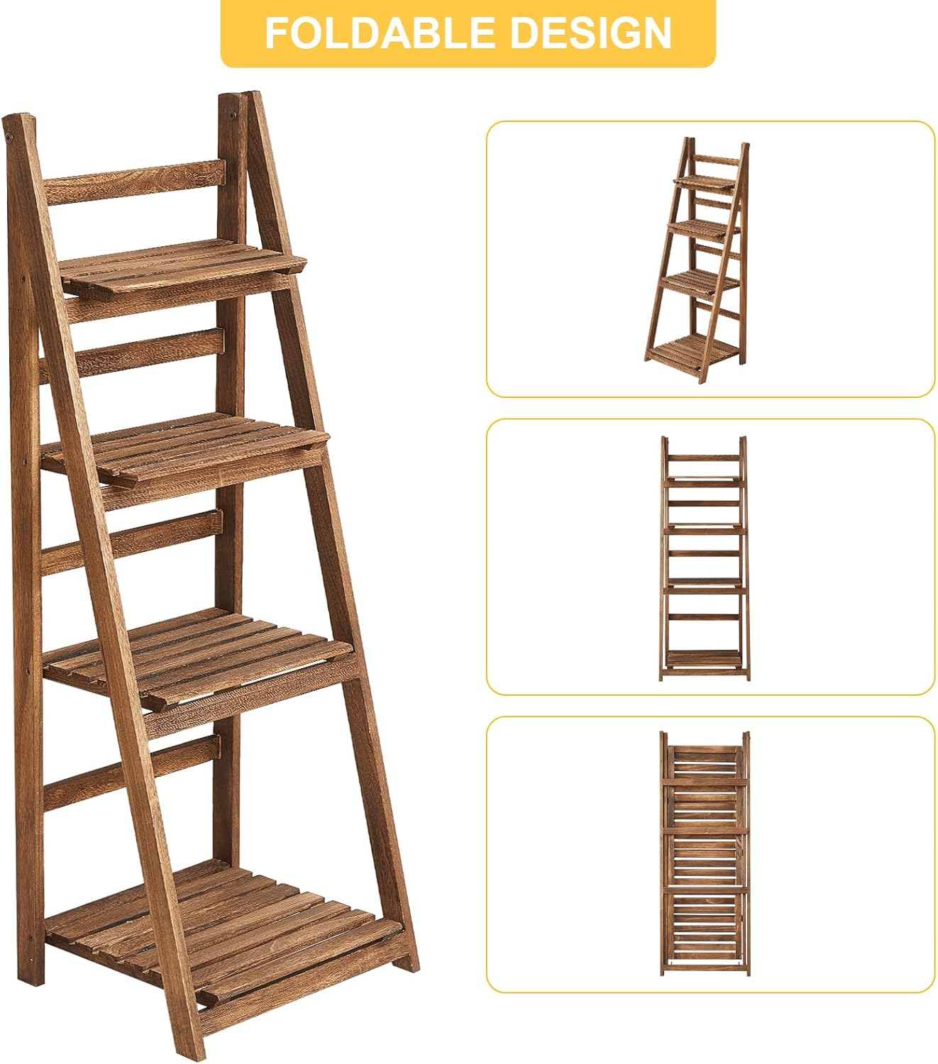Bookcases & Shelves: Rustic Wood 4 Tier Plant Stand Bookshelf 38CM Corner Shelf