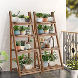Bookcases & Shelves: Rustic Wood 4 Tier Plant Stand Bookshelf 38CM Corner Shelf