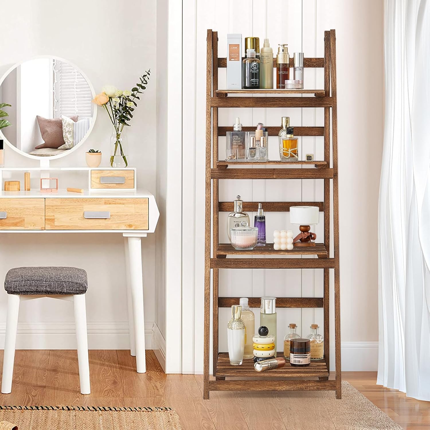 Bookcases & Shelves: Rustic Wood 4 Tier Plant Stand Bookshelf 38CM Corner Shelf