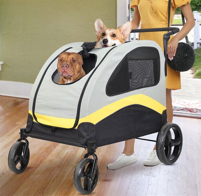 Cat Carriers & Crates: Dog Stroller w/ Divider, Foldable Pet Cart