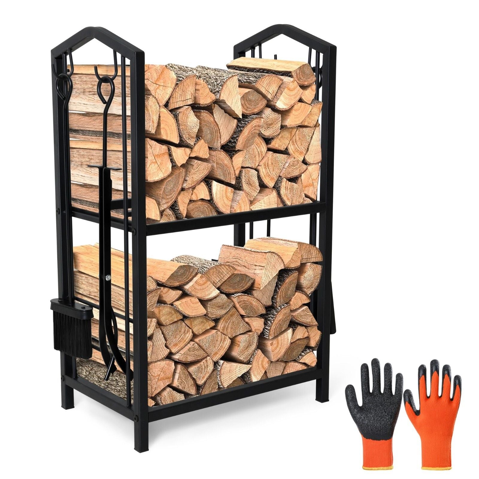 Coat Racks: Steel Firewood Rack with Tools, Large Log Holder, 30cm Depth