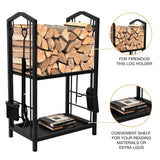 Coat Racks: Steel Firewood Rack with Tools, Large Log Holder, 30cm Depth