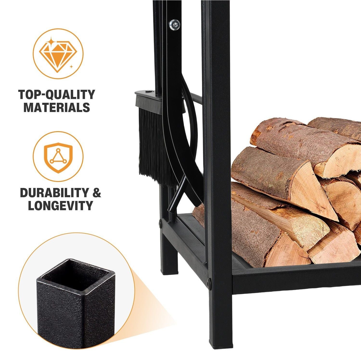 Coat Racks: Steel Firewood Rack with Tools, Large Log Holder, 30cm Depth