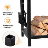 Coat Racks: Steel Firewood Rack with Tools, Large Log Holder, 30cm Depth