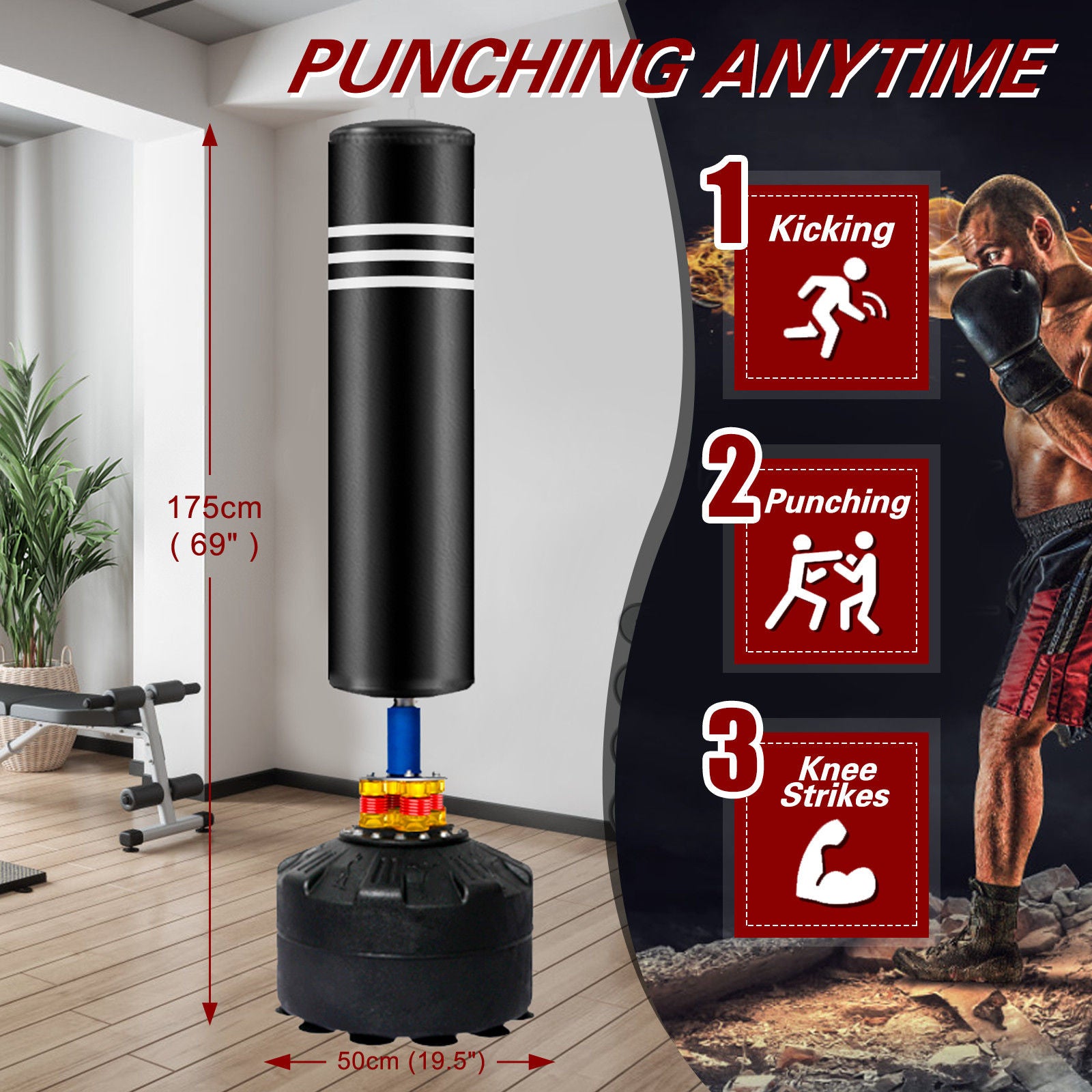 Boxing & Martial Arts: Punching Bag Stand for Adults & Kids - Boxing Training Speed Kick 175cm