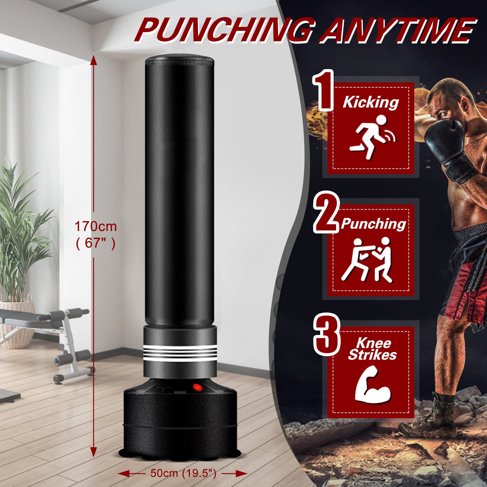 Boxing & Martial Arts: Standing Boxing Bag Punch Training for Adults Kids 170cm