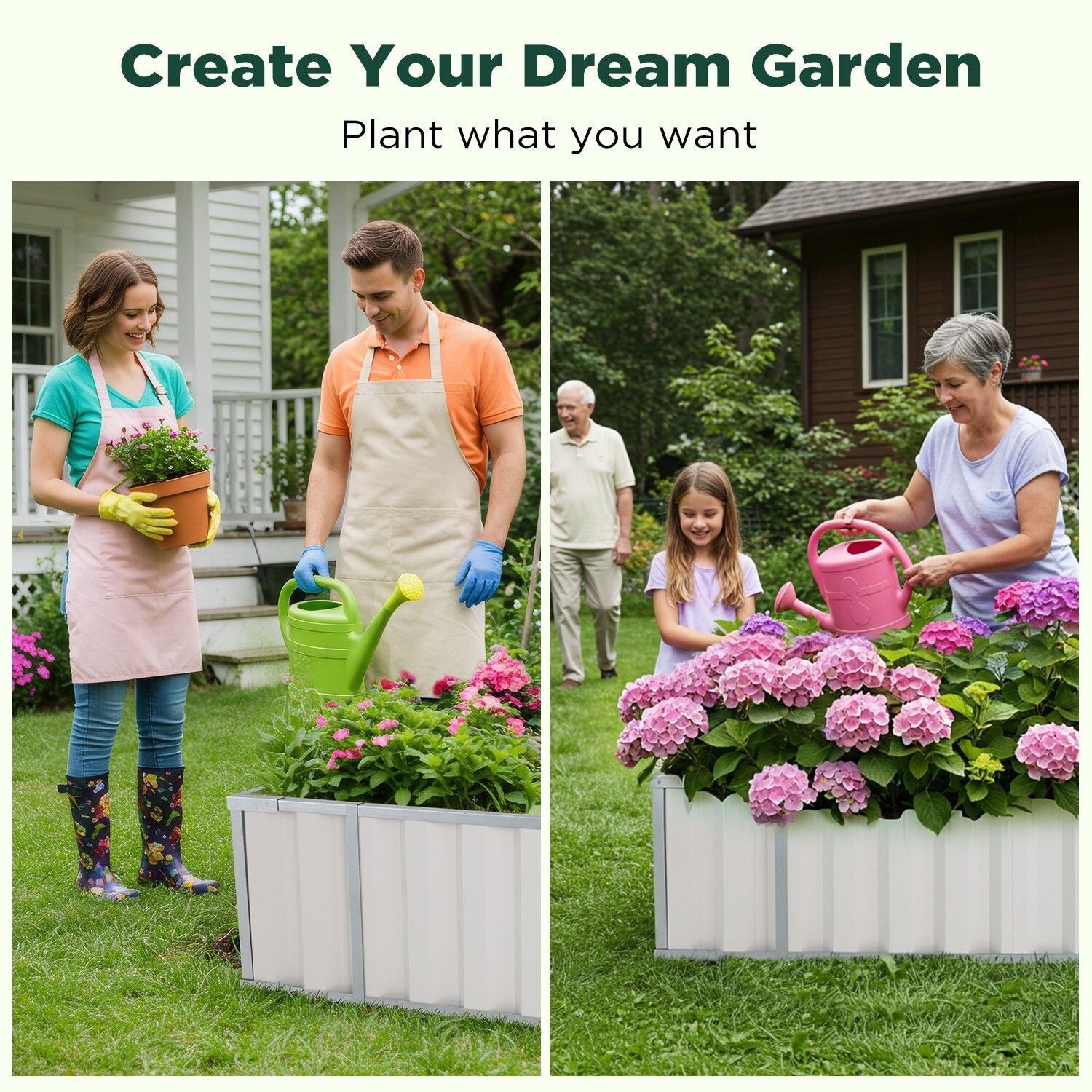 Outdoor Power Equipment: Galvanised Steel Raised Garden Rectangle Bed 160x80x42cm No-Screw Oval
