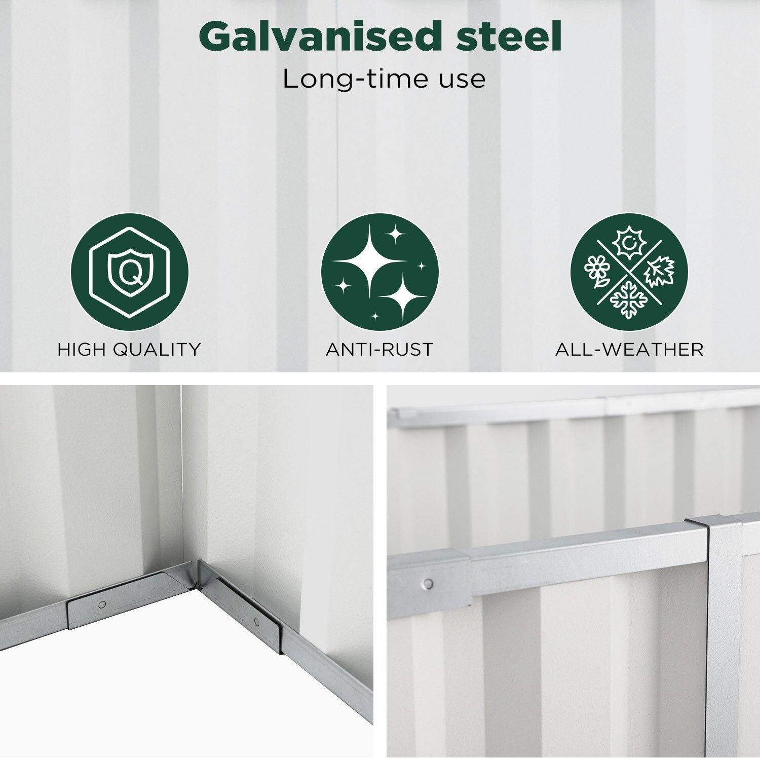 Outdoor Power Equipment: Galvanised Steel Raised Garden Rectangle Bed 160x80x42cm No-Screw Oval
