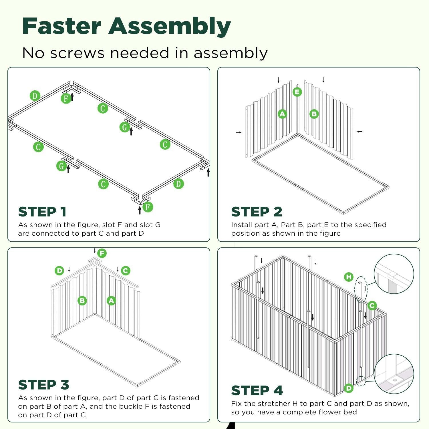 Outdoor Power Equipment: Galvanised Steel Raised Garden Rectangle Bed 160x80x42cm No-Screw Oval