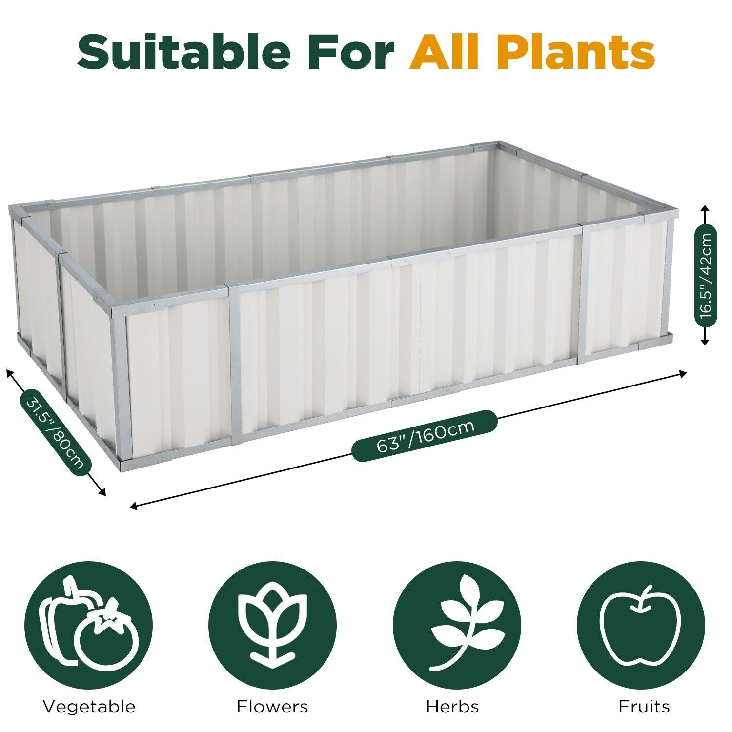 Outdoor Power Equipment: Galvanised Steel Raised Garden Rectangle Bed 160x80x42cm No-Screw Oval
