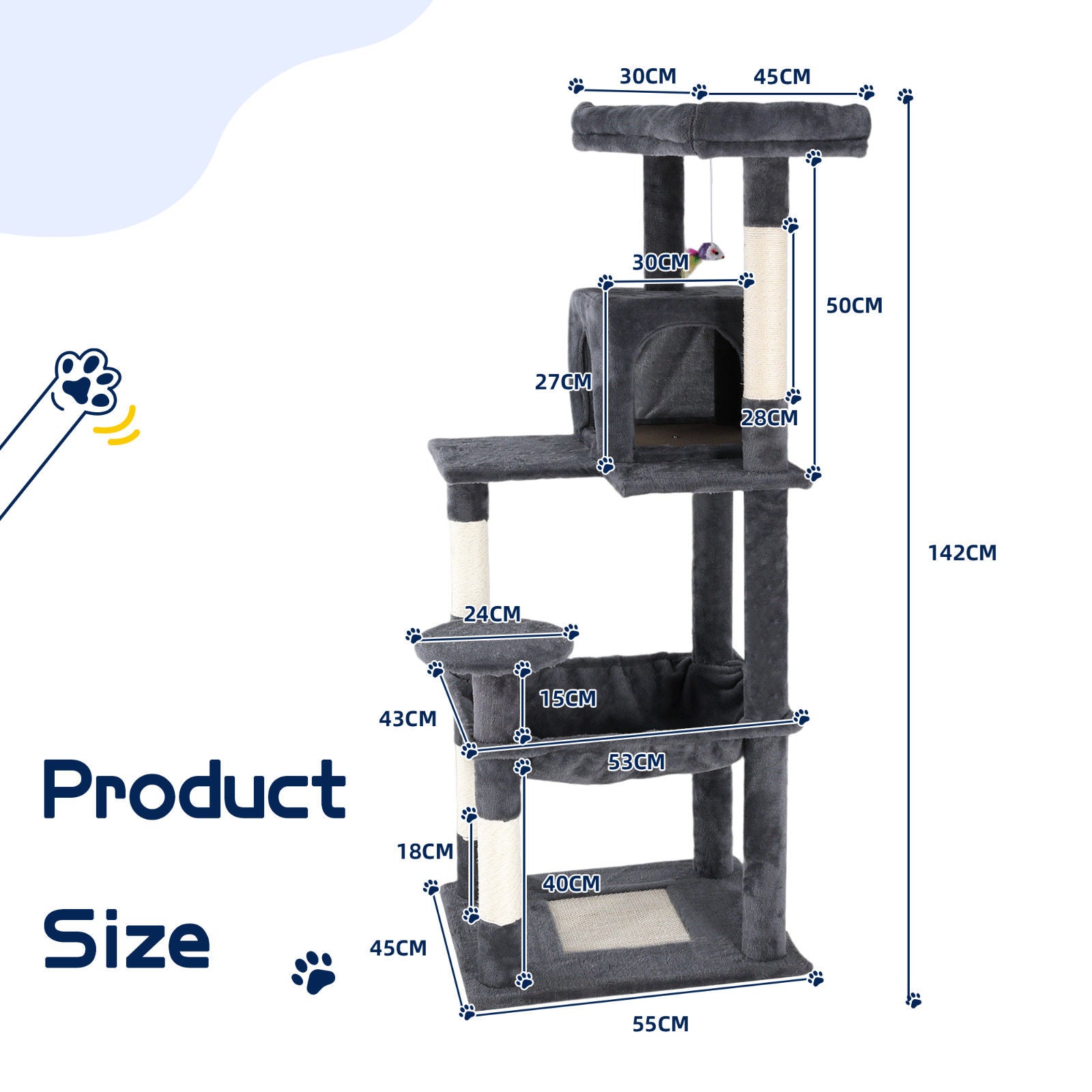 Cat Scratching Posts: Cat Tower Tree Condo Scratching Post Dark Grey 142cm