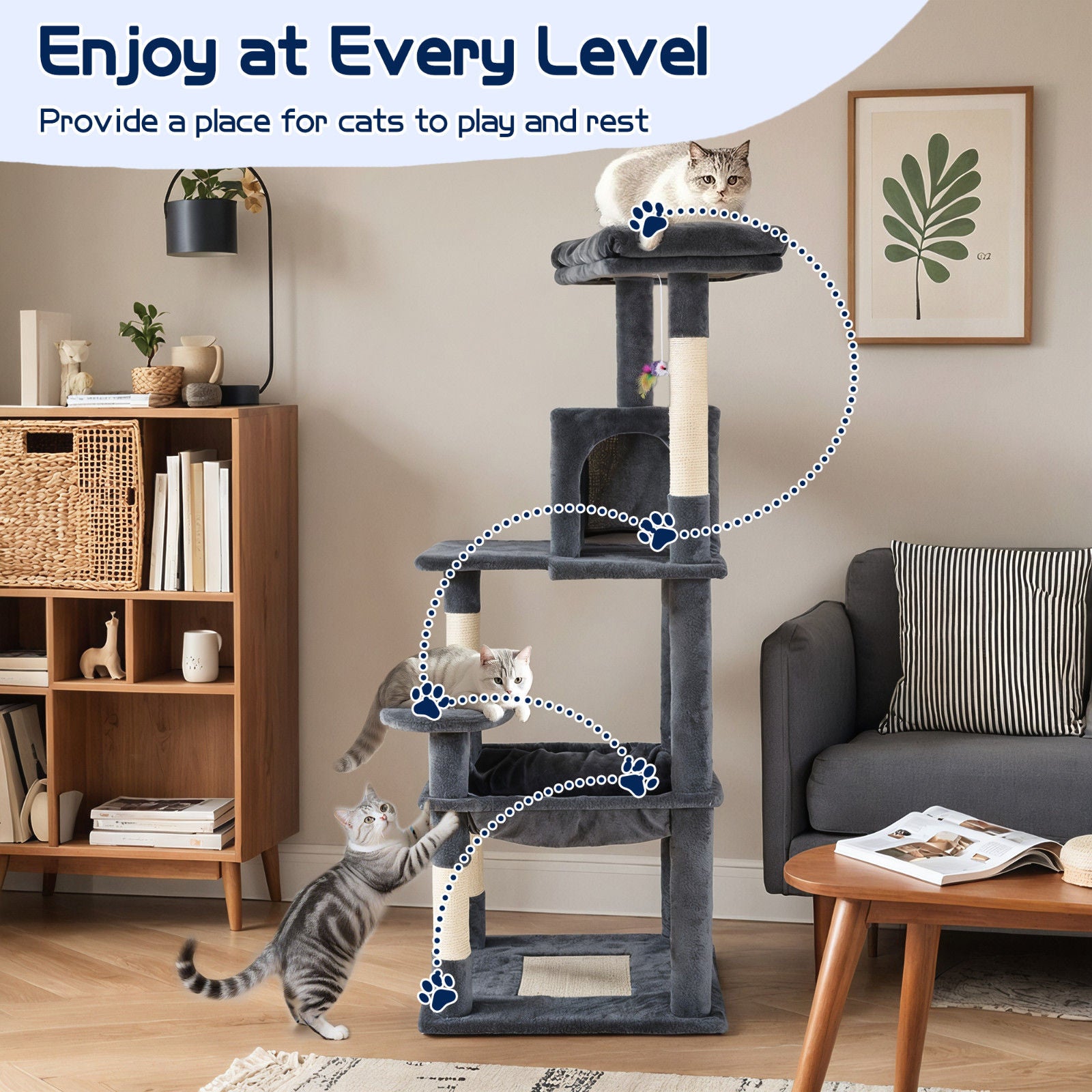 Cat Scratching Posts: Cat Tower Tree Condo Scratching Post Dark Grey 142cm