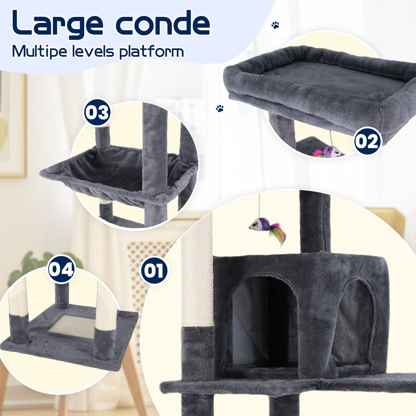 Cat Scratching Posts: Cat Tower Tree Condo Scratching Post Dark Grey 142cm