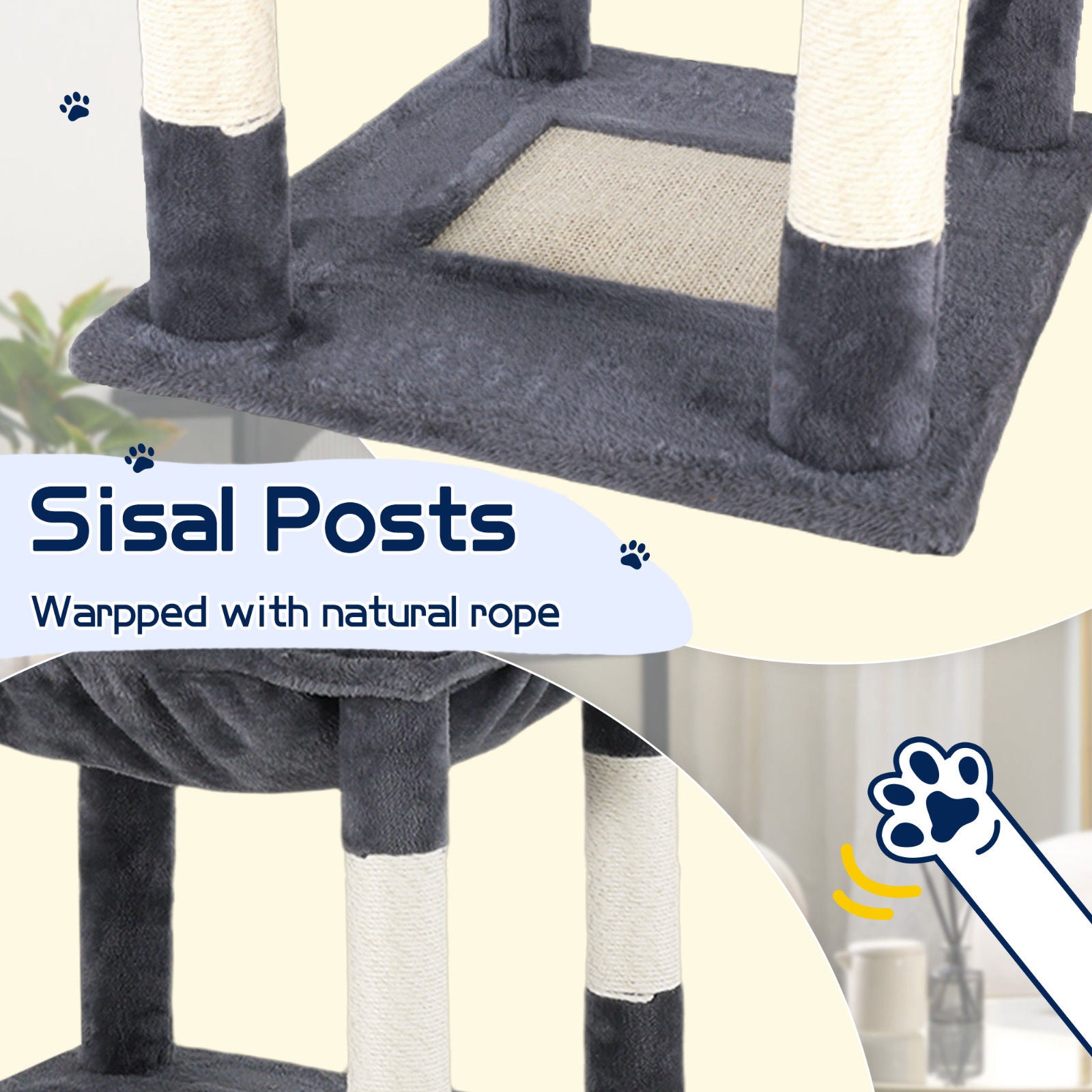Cat Scratching Posts: Cat Tower Tree Condo Scratching Post Dark Grey 142cm